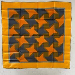 Vintage Retro Geometric Print Scarf Rolled Edges Gold, Blue, Grn, Orange Sz OS